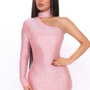 Beautiful rhinestones mini dress in pink.